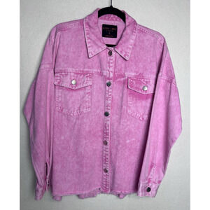 Black Label by C'est Toi Women's Pink Acid Wash Shacket Button Up Size Large